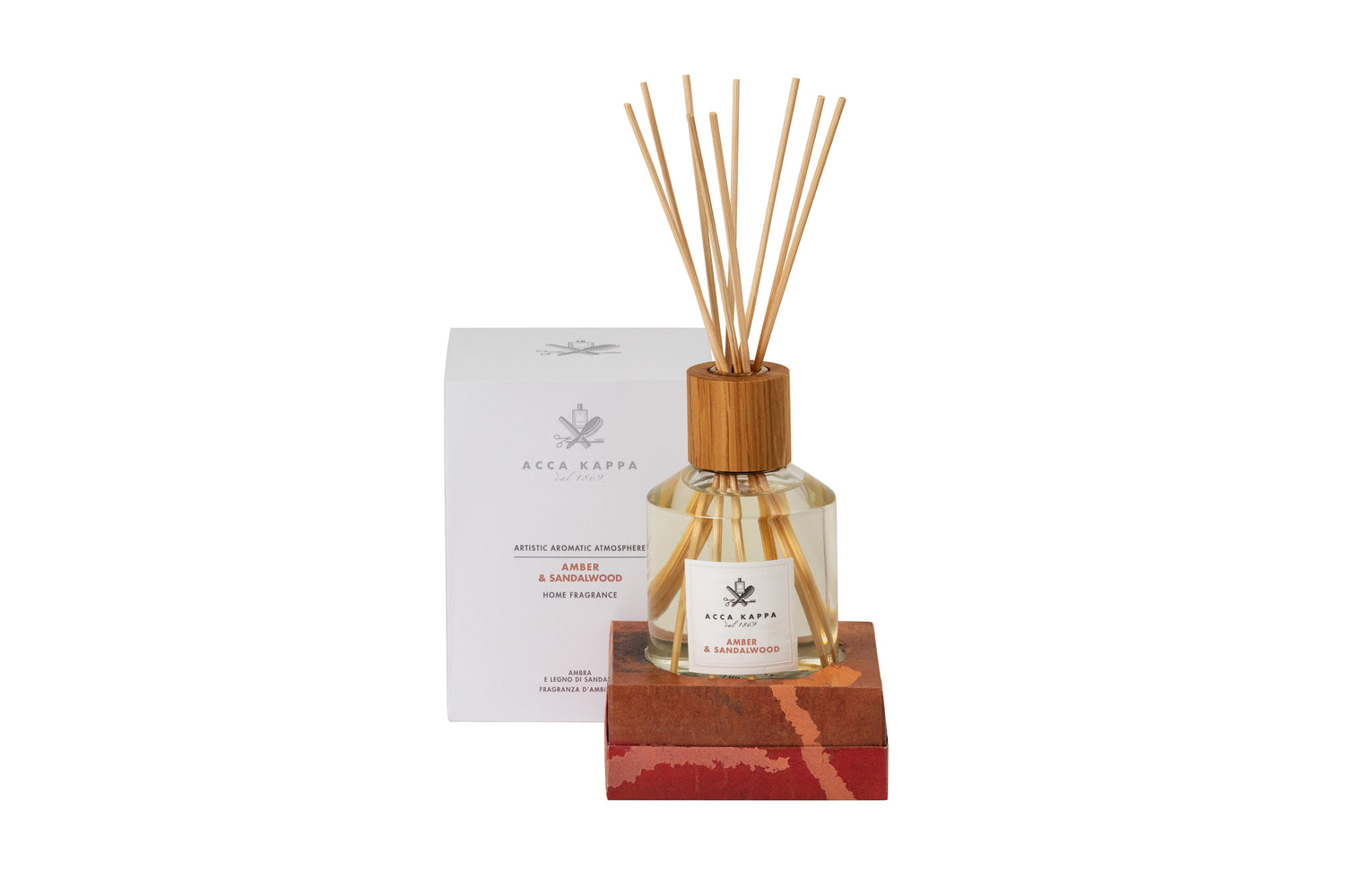 ACCA KAPPA GIFT SET - AMBER & SANDALWOOD - HOME DIFFUSER W/STICKS 250ML- REFILL 500ML- WOODEN REEDS